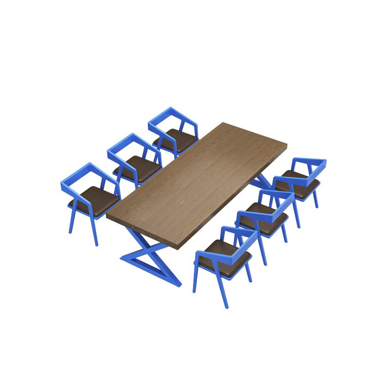 Ensemble de salle à manger décontracté de style industriel L 62,99 po x l 23,62 po, Brun, Bleu, Brun et bleu
