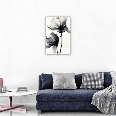 Art mural sur toile fleur noir et blanc 12 X 18