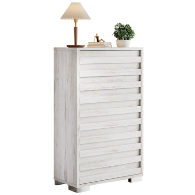 Farmhouse 5 Drawer Dressers For Bedroom, Tall Dressers With Slat Handles & Quick Install With Pre-installed Slide, Wood Chest Of Drawers For Living Room, Hallway, Entryway