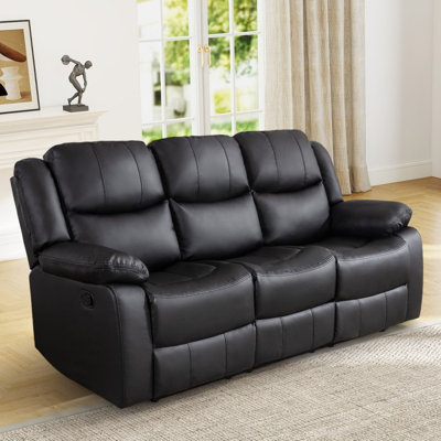 Kamarli Faux Leather Upholstered Solid and Manufactured Wood Frame Manual Reclining Sofa 