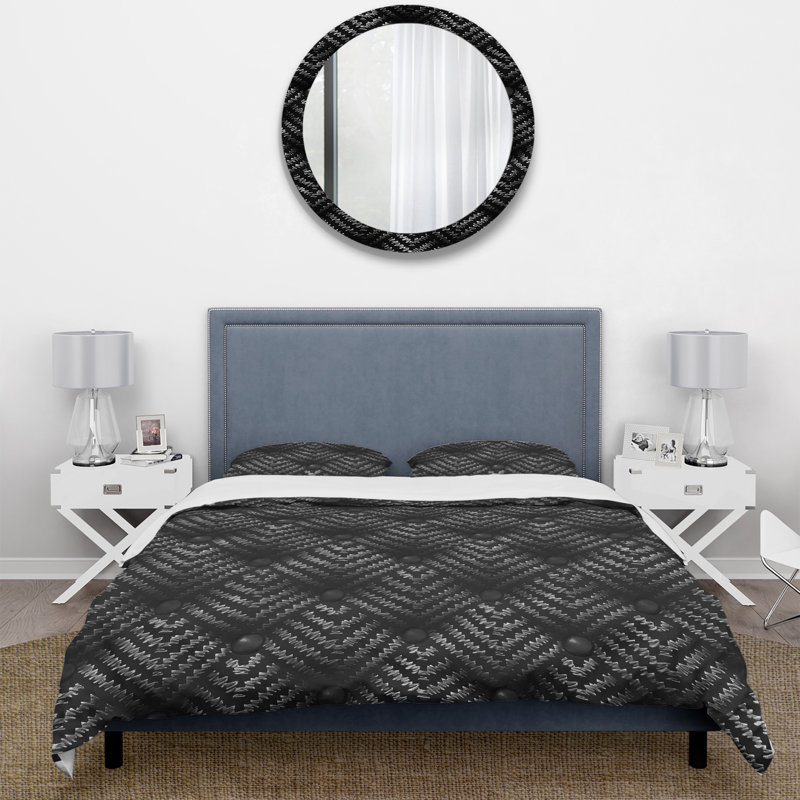 Ensemble de housse de couette Black Houndstooth I - Midcentury, Housse de couette simple + 2 taies décoratives st