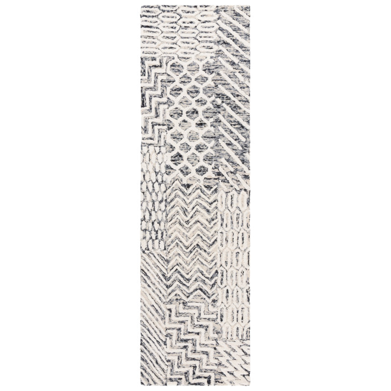 Tapis ivoire / noir Ebony 813, Tapis de couloir 2 pi 3 po x 8 pi