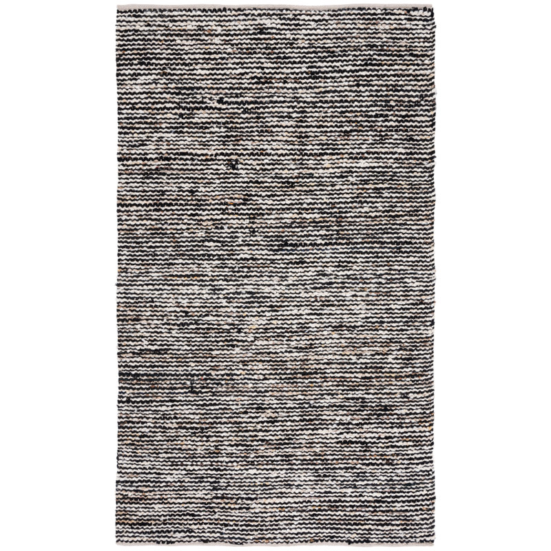 Jeanann Flat Weave Wool/Cotton Rug in White/Black, Rectangle 5' x 8'