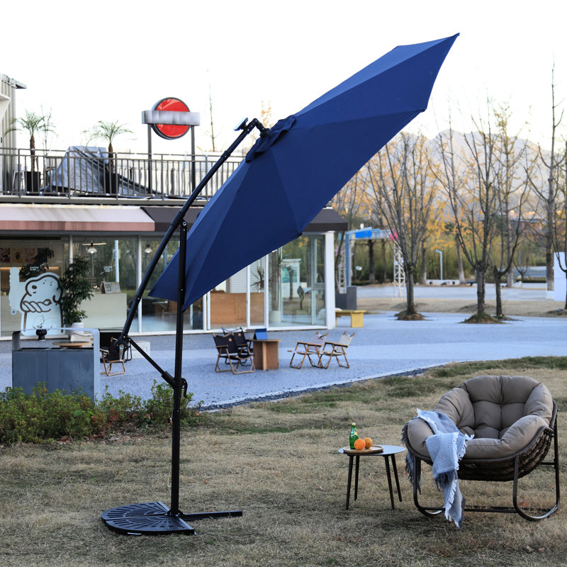 10Ft Solar Led Offset Umbrella For Patio - Navy Blue 40 Lights Simple Adjustment High Stability Material Market Blue, Lights, Easy System, Strong Stability, Long-Lasting Materials