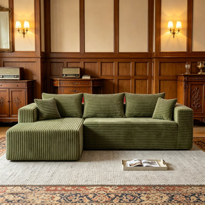Canapé modulaire en L de 92,5 po pour salon modulaire en forme de L avec siège à compression profonde et sans os avec méridienne sans assemblage requis vert