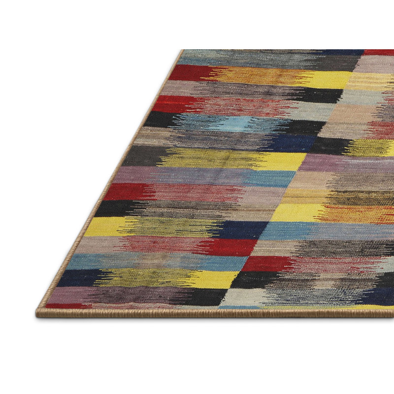 Tapis noir/gris/rouge contemporain, Rectangle 7 pi x 9 pi