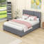 Grand lit plateforme tapissier avec tête de lit, deux tiroirs de rangement et lit gigogne simple TG-429363628