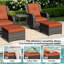 Ensemble de conversation en rotin pour 2 personnes avec 2 repose-pieds, 2 fauteuils pivotants et coussins orange-738733679
