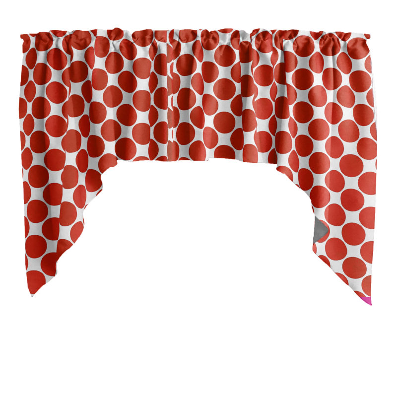 Cantonnière à pois en mélange de coton l 58 po, Rouge / blanc