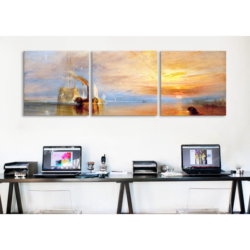 Ensemble de 3 reproductions d’art sur toile tendue, "combat temeraire" par j. m. i turner, H 12 po x l 36 po x P 1,5 po