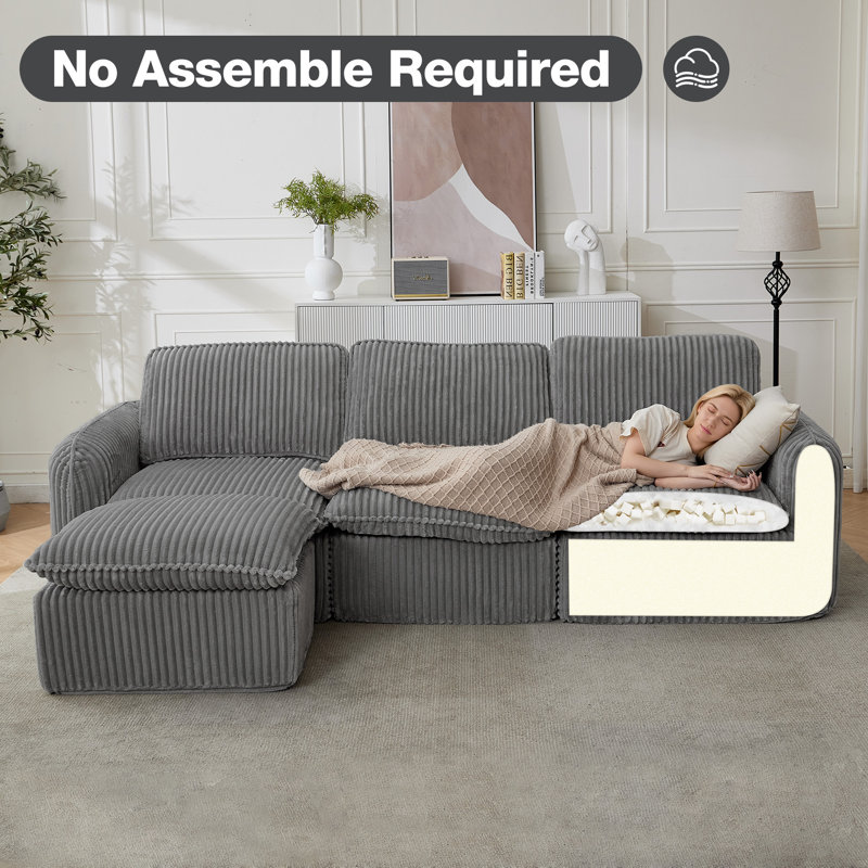 Cozza No Assembly Required Compression Couches,Upholstery Deep Seat Sectional Free Combination Couch with L-Shape Chaise Ottoman