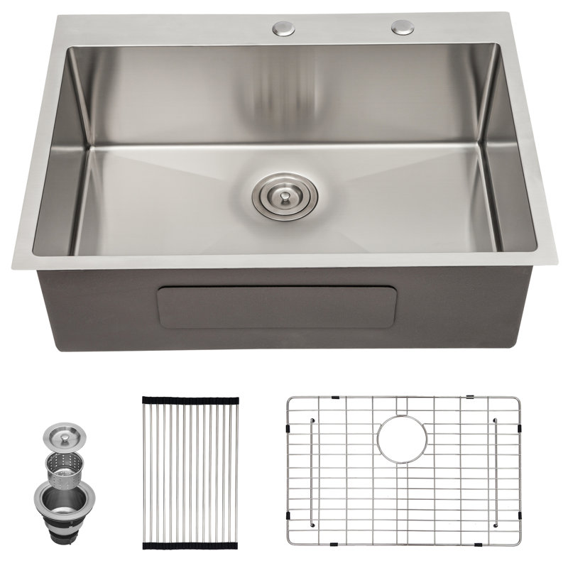 22X33 Inch Stainless Steel Sink: 16 Gauge, Structure, With Drain Assembly Kitchen Basin: To Scratches, Condensation-