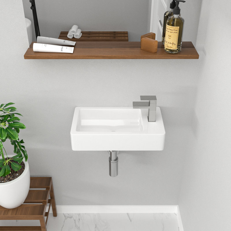 Lavabo de salle de bain mural rectangulaire en céramique avec trou pour robinet L 18 po x l 10 po
