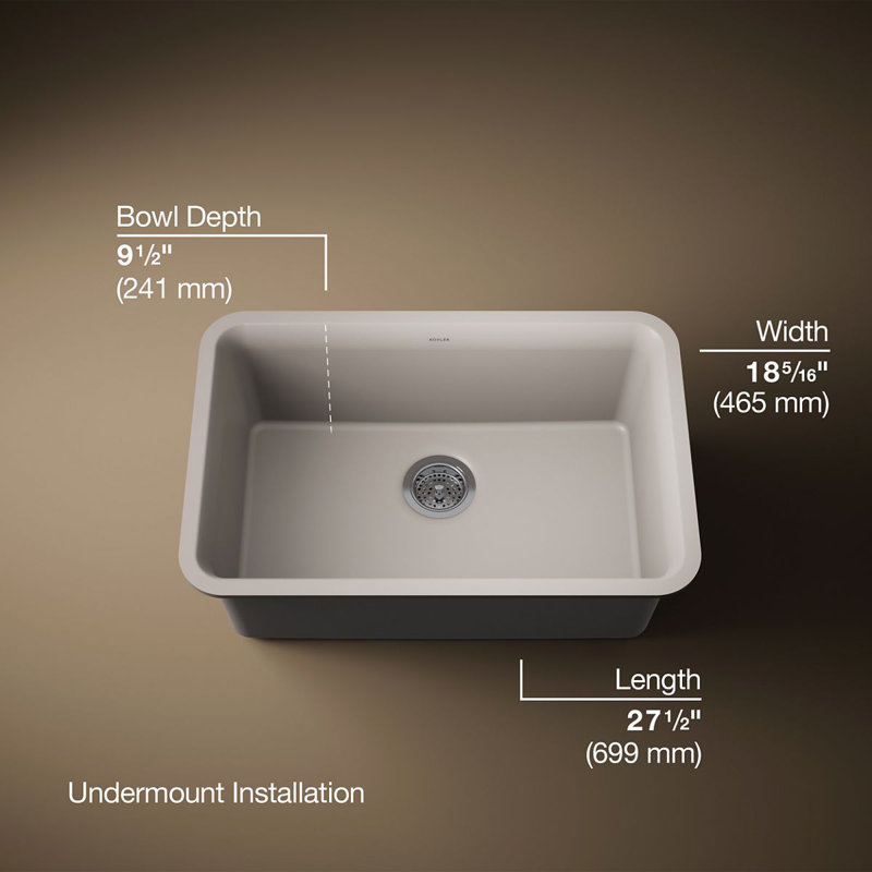 Cairn Neoroc 27-1/2" x 18-5/16" x 9-1/2" Undermount Kitchen Sink, Matte Taupe