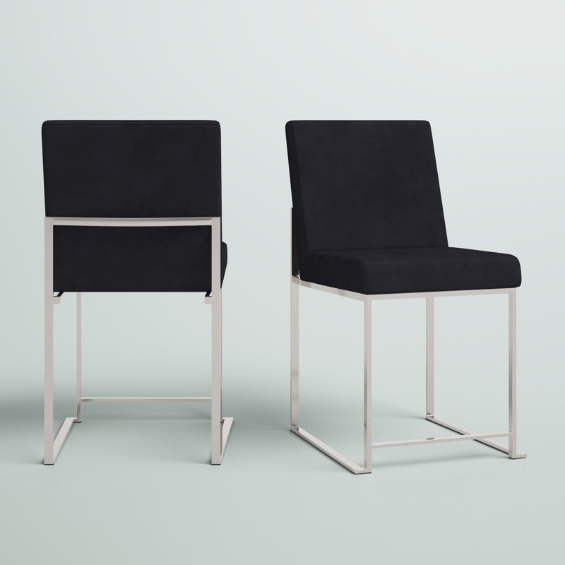 Brieon 19.25'' H Upholstered Metal Side Chair, Black Velvet, Stainless Steel