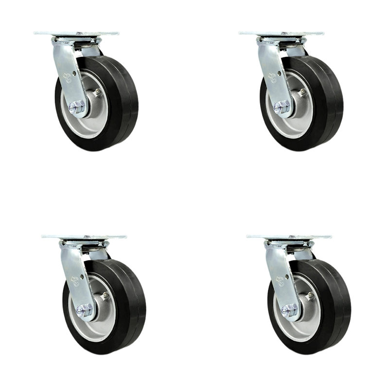 6 Inch Rubber on Aluminum Caster Set with Roller Bearing and Swivel Lock SCC|SCC-30CS620-RAR-BSL-4