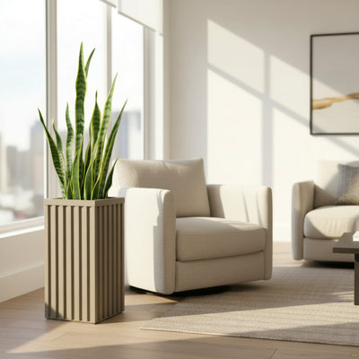 Square Grove Column Planter - Grey Brown