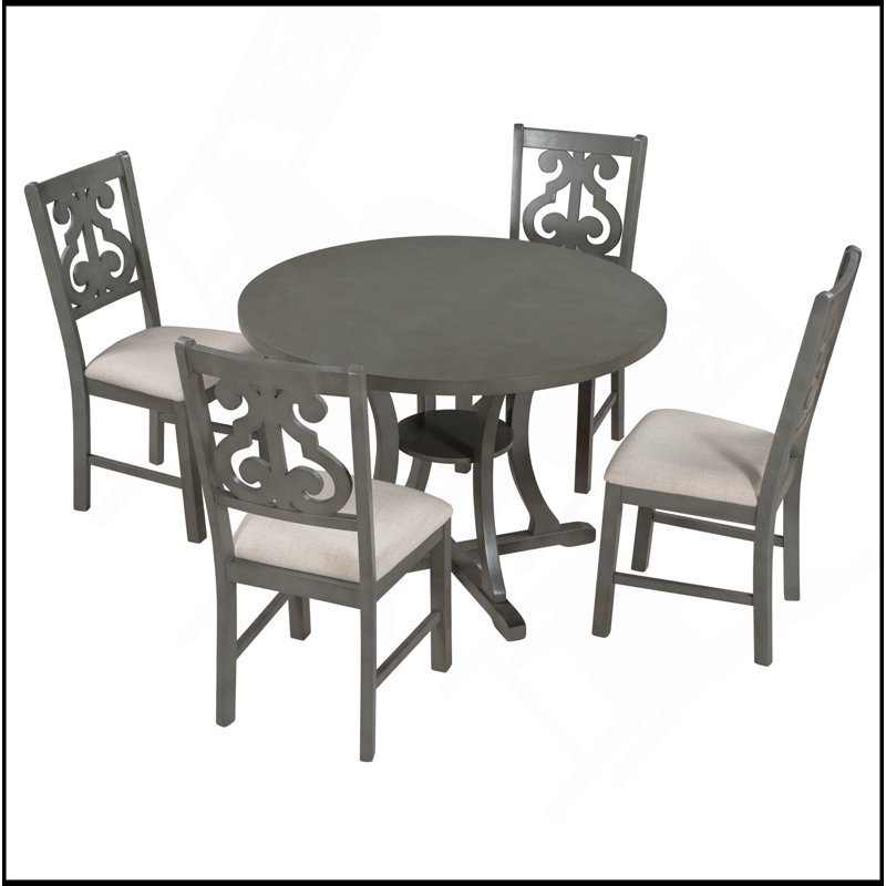 5-Piece Round Dining Table And Chair Set With Special-Shaped Legs And An Exquisitely Designed Hollow Chair Back For Dining Room (Gray)
