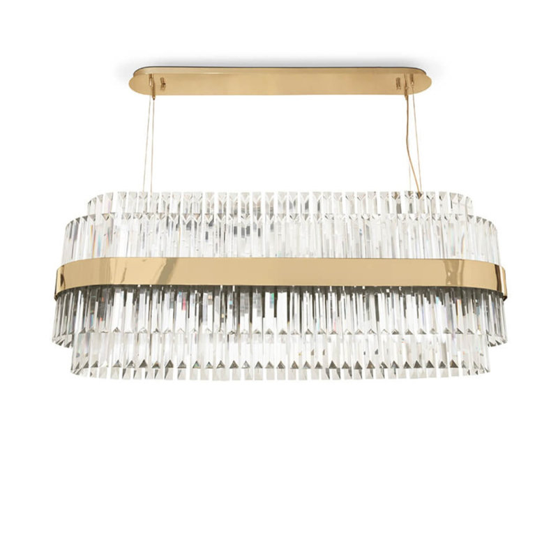 Lustre rectangulaire unique à 20 lumières, Bronze brossé, Givré, 63" Length x 19" Width x  23" Height