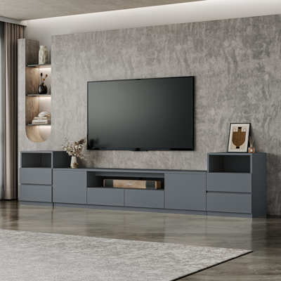 Modern 118.2'' White Entertainment Center For 55/58/65/70/75 Inch Tv, Wood Media Console Includes Tv Stand And Two Drawer Storage Cabinet Nightstand For Living Room Bedroom
