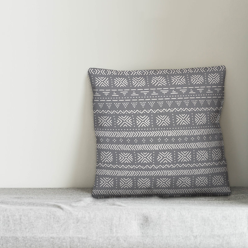 Throw Pillow, 16" x 16", Gray/White Geometric 3
