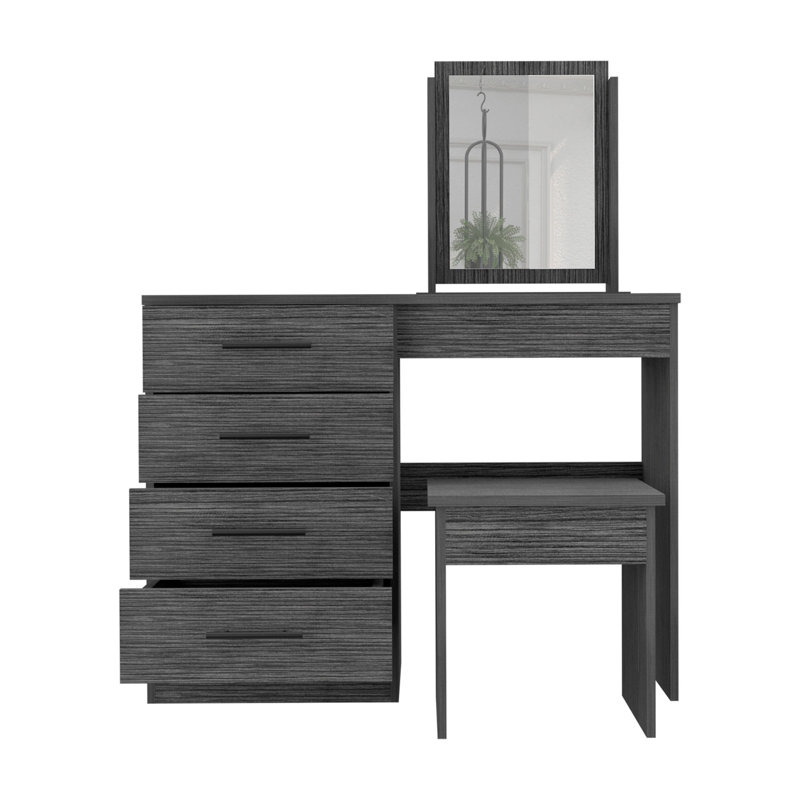 Coiffeuse, miroir, quatre tiroirs, tabouret