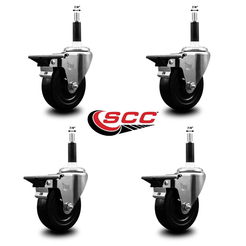 Ensemble de roulettes extensibles pivotantes en caoutchouc dur avec frein SCC PLB 4 po x 7/8 po