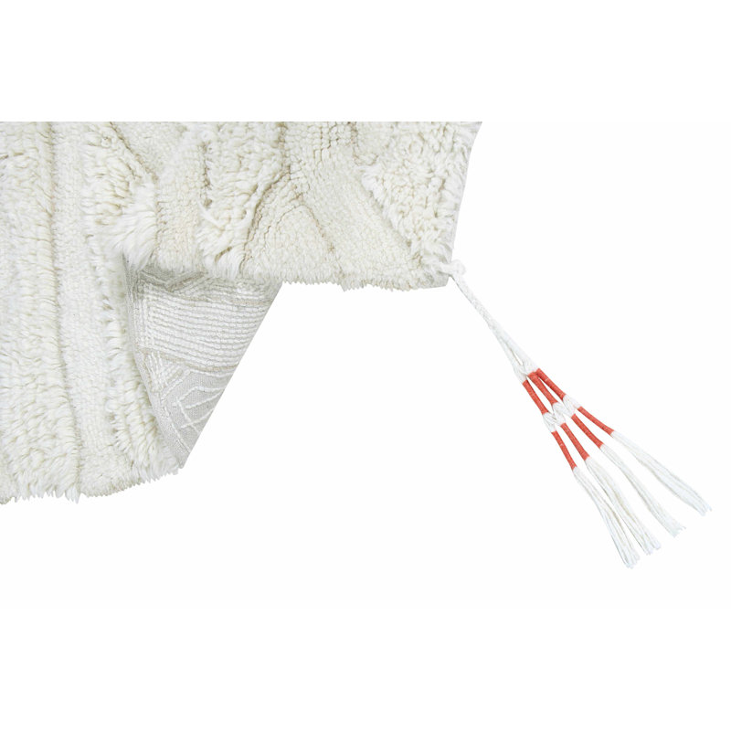 Scandinavian Ivory Wool Handmade Accent Rug with Tassels