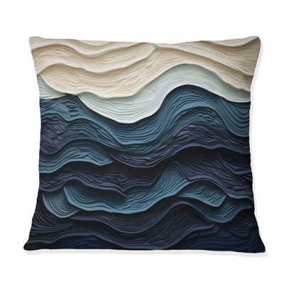 Blue And White Coastal Wave S Edge - Coastal Minimalism Printed Throw Pillow