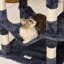 Arbre à chat pour chats d'intérieur, tour à chat de 160 cm avec 2 niches, griffoir en sisal, hamac, perchoir supérieur, plateformes de saut, grand centre d'activités avec balle suspendue, gris foncé-101925073