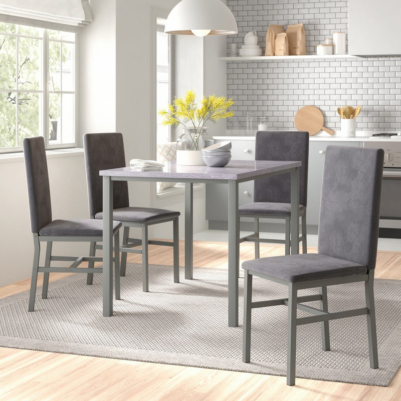 Ensemble repas 5 pièces avec chaises rembourrées en velours Janece, Gris marbré / velours gris