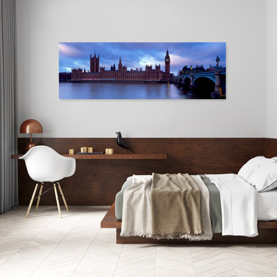 Government Building At The Waterfront Big Ben And The Houses Of Parliament London England United Kingdom 1 Piece Wrapped Canvas Panoramic Wall Art