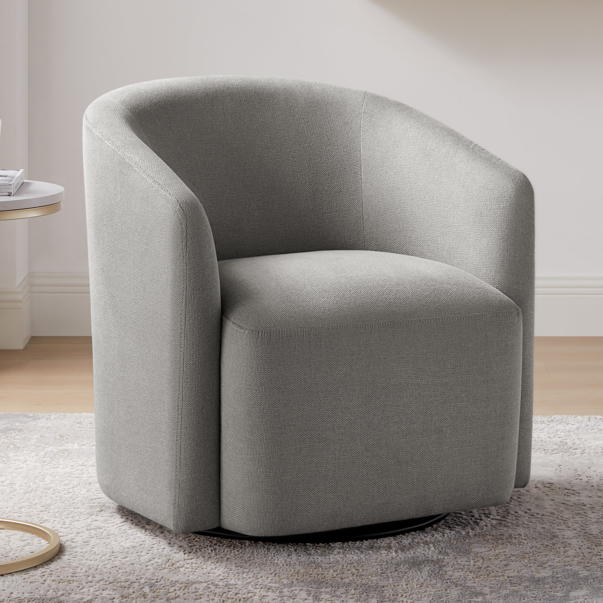 Arlo Swivel Barrel Chair, Gray Polyester Blend