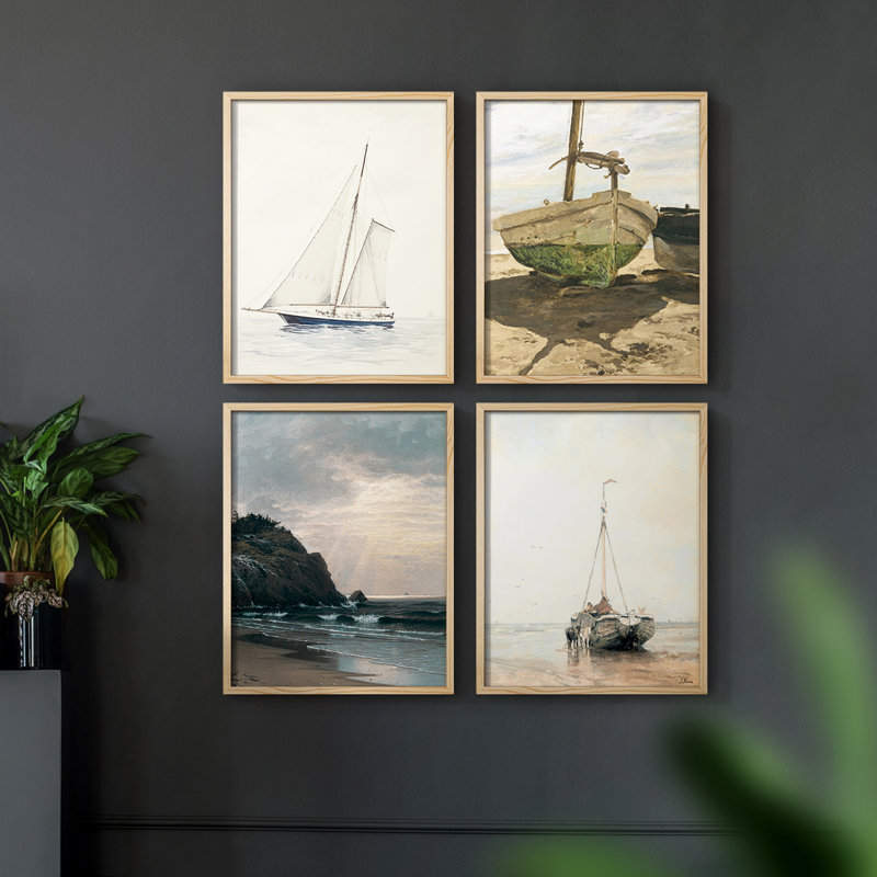«Vintage Nautical Print I», 4 pièces