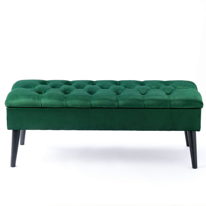 Thalassa Velvet Upholstered Storage Bench, H44 x W120 x D30cm, Green, Black