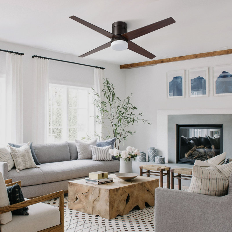 Arauz 52" Flush Mount Ceiling Fan with LED Lights, Natural Bronze