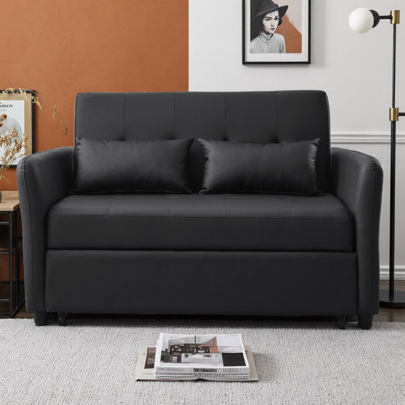 Canapé-lit convertible de 51,5 po, causeuse surdimensionnée réglable avec 3 ports USB, canapé-lit en cuir de polyuréthane pour appartement, lit d'invité coulissant avec système de poulie, capacité de 400 lb