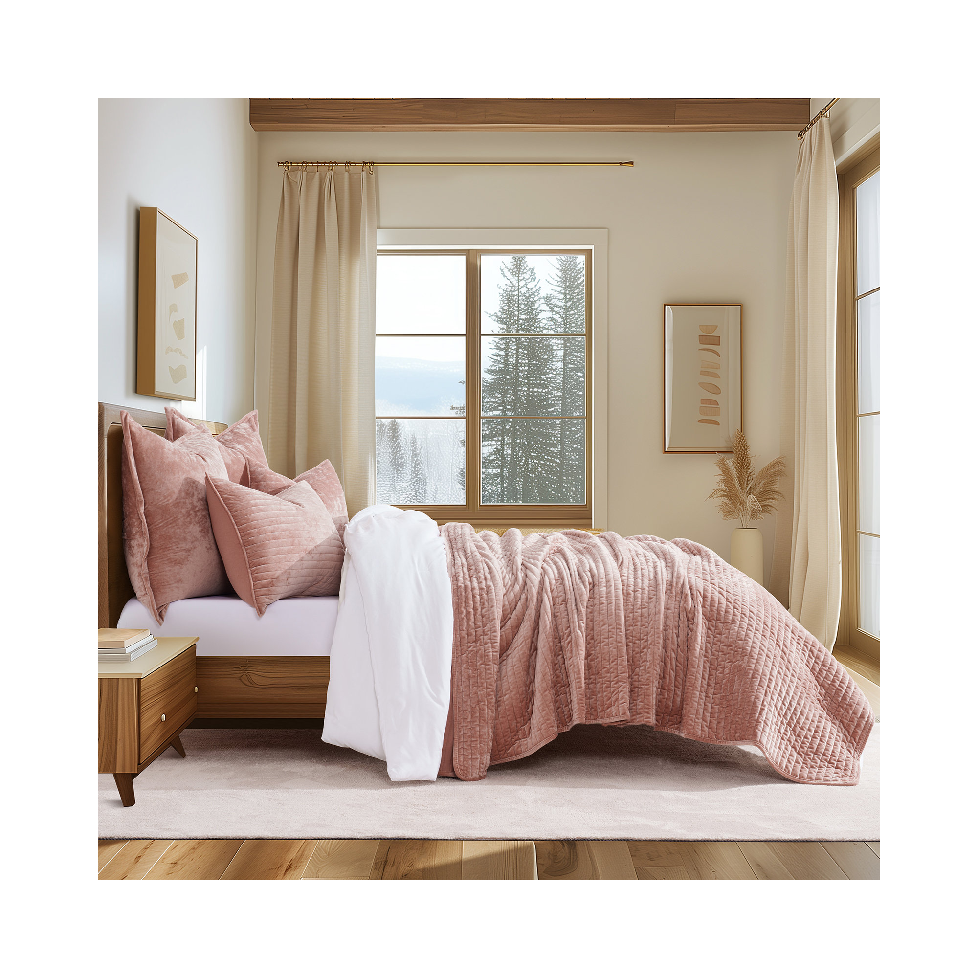 Luxe Velvet Channel Quilt Set, King, Clay