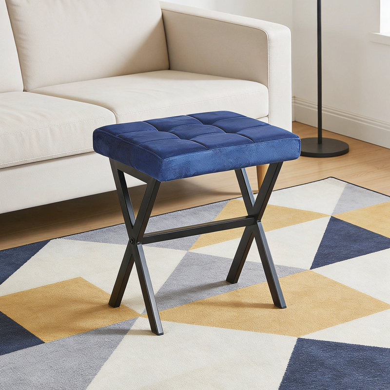 Stool/Chair,1Pcs,BLUE FABRIC,Metal Leg,40.5X33.5X44.5Cm, Blue