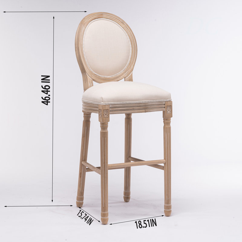 Tabourets de bar en bois français avec sièges rembourrés, ensemble de 2