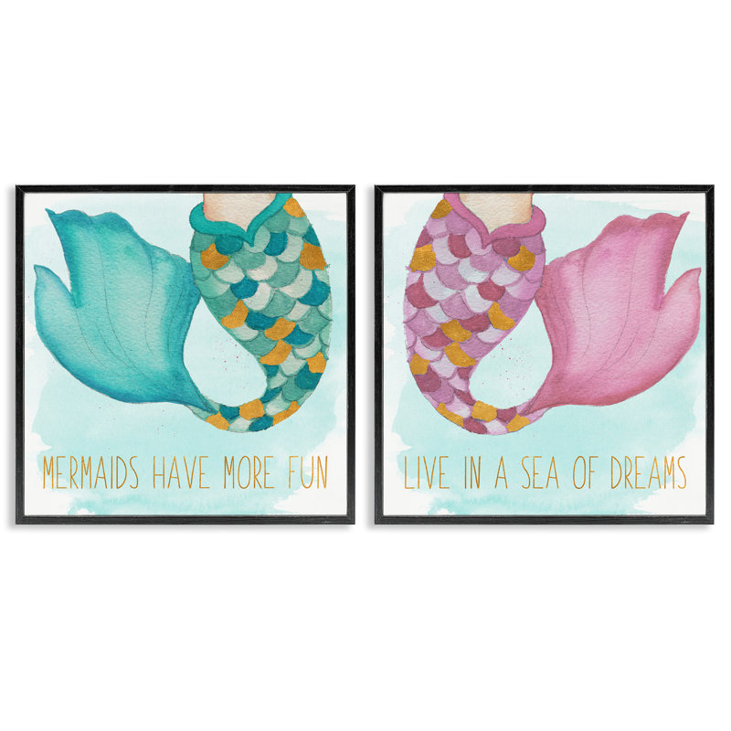 «Fun Mermaid Tails», ensemble de 2 giclées par Elizabeth Medley, H 12 po x l 12 po, Cadre noir
