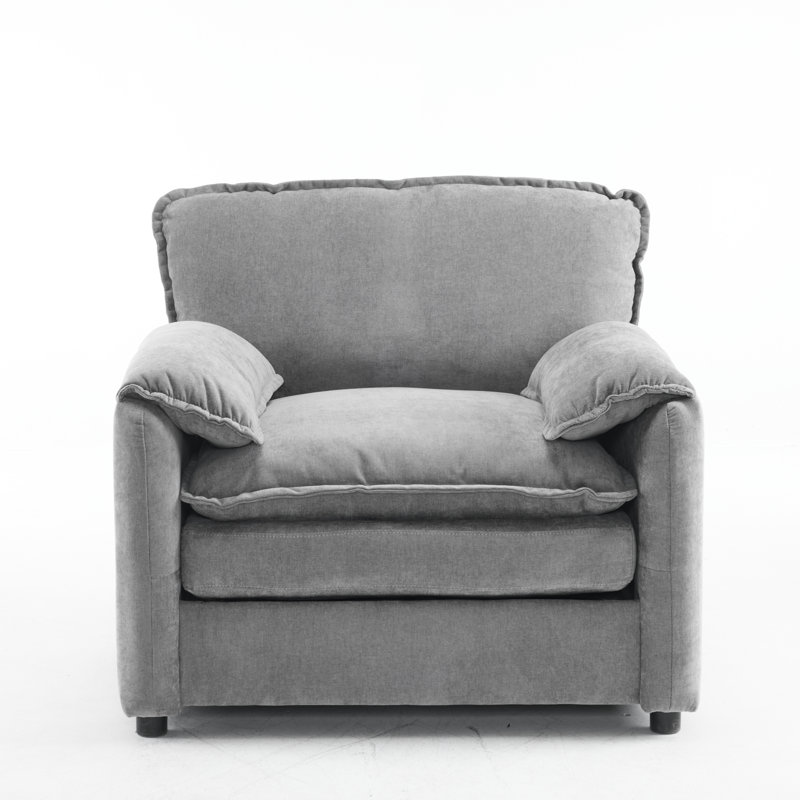38.58" Chenille Armchair, Accent Chair With Double-Layer Seat & Cushioned Back, Gray Chenille