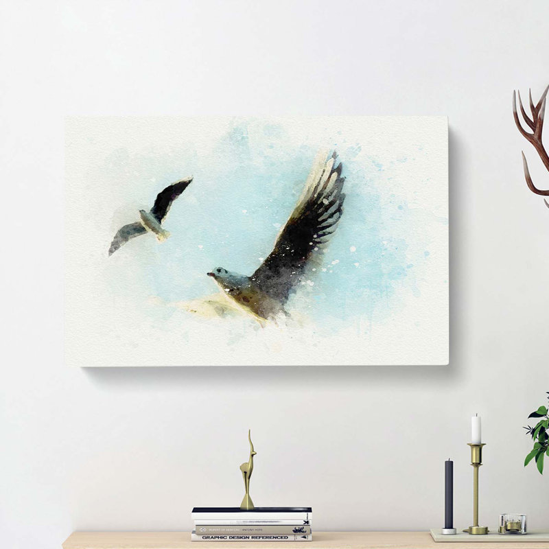 Pair Of Flying Seagulls In Abstract - Wrapped Canvas Print, 35cm H x 50cm W x 3cm D