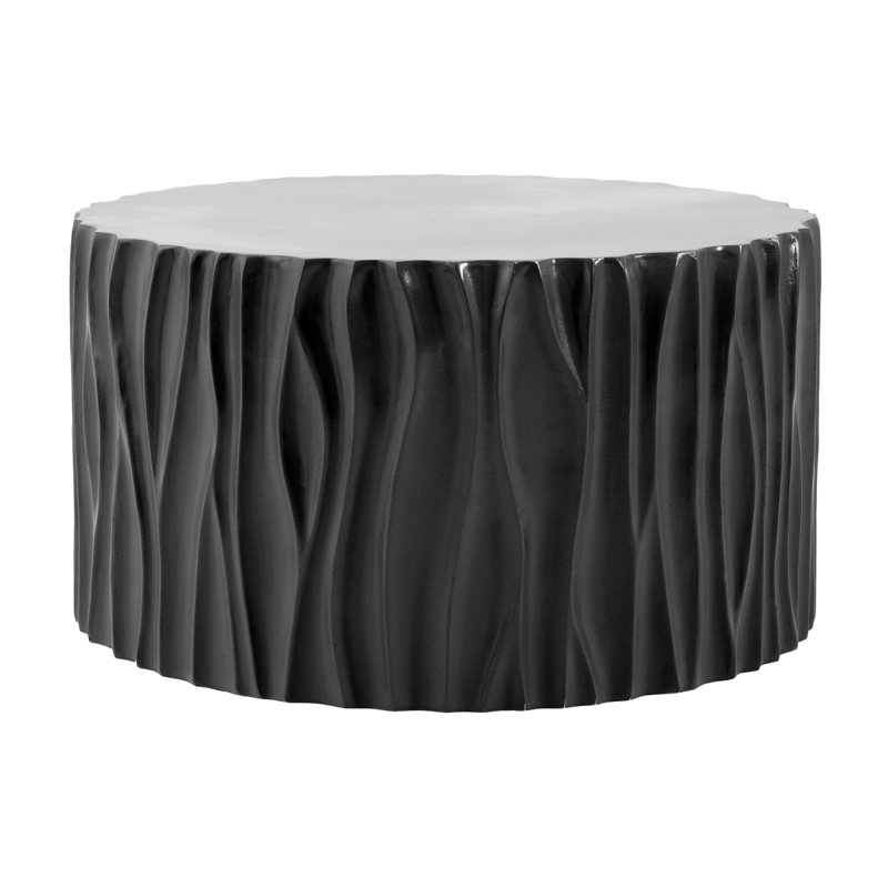 Table basse ronde noire MGO, table d'appoint cylindrique texturée ondulée, pré-assemblée sans KD, capacité de poids de 66 lb, table d'appoint multi-usage intérieure et extérieure pour le jardin du salon