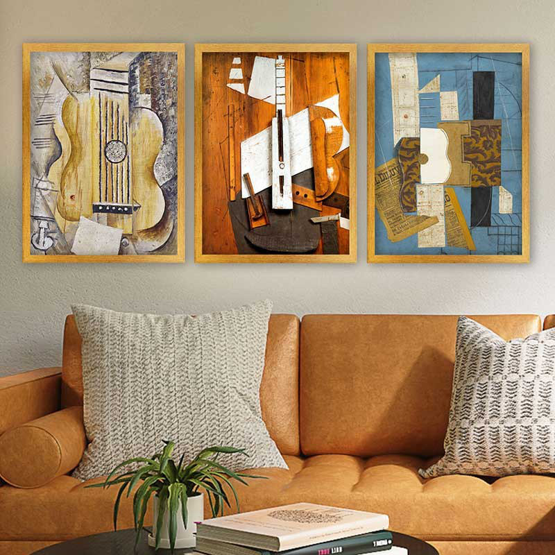 Superbe ensemble de peintures décoratives encadrées (3 pièces) de 21,7 po x 29,5 po chacune | Cadre 100% bois avec polystyrène de 0,8 pouce | Impression numérique UV | Parfait pour la décoration murale de salon, de bureau et de galerie
