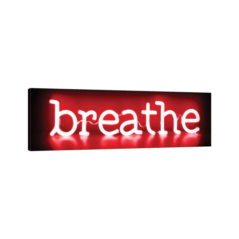 Neon Breathe Red On Black by Hailey Carr - Wrapped Canvas Panoramic Print, 30.48 cm H x 91.44 cm W x 3.175 cm D