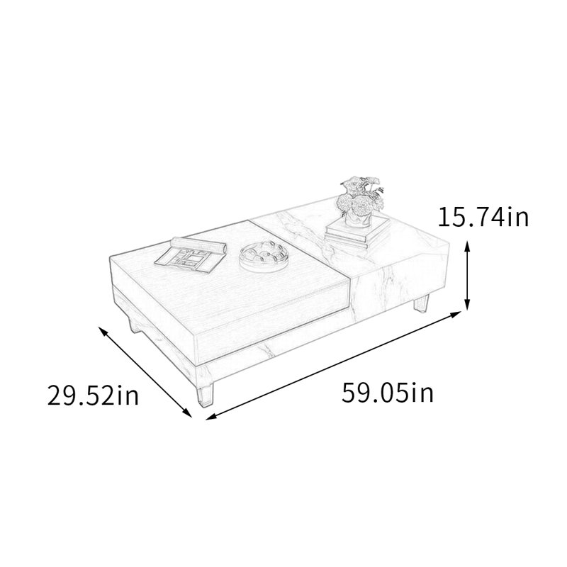Table basse rectangulaire avec rangement en acrylique, 15.74" H x 59.05" L x 29.52" W, White/Brown
