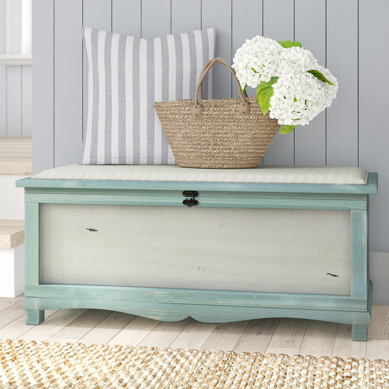 Abril Linen Upholstered Storage Bench, Green