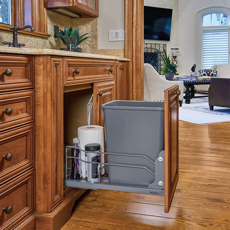 Rev-A-Shelf Pullout Kitchen Trash Can 35 qt. with Soft-close, Orion Gray