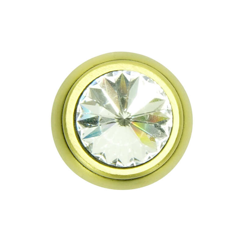 Poignée ronde cache avec pied évasé et cristaux Swarovski rivoli au fini florentin, Laiton antique